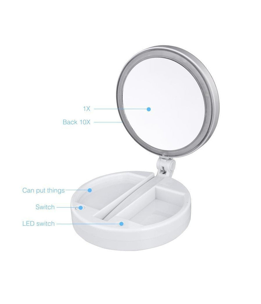 Specchio Da Tavolo Zoom 3x Con Supporto + Rotazione 360 Gradi Donne Bellezza         