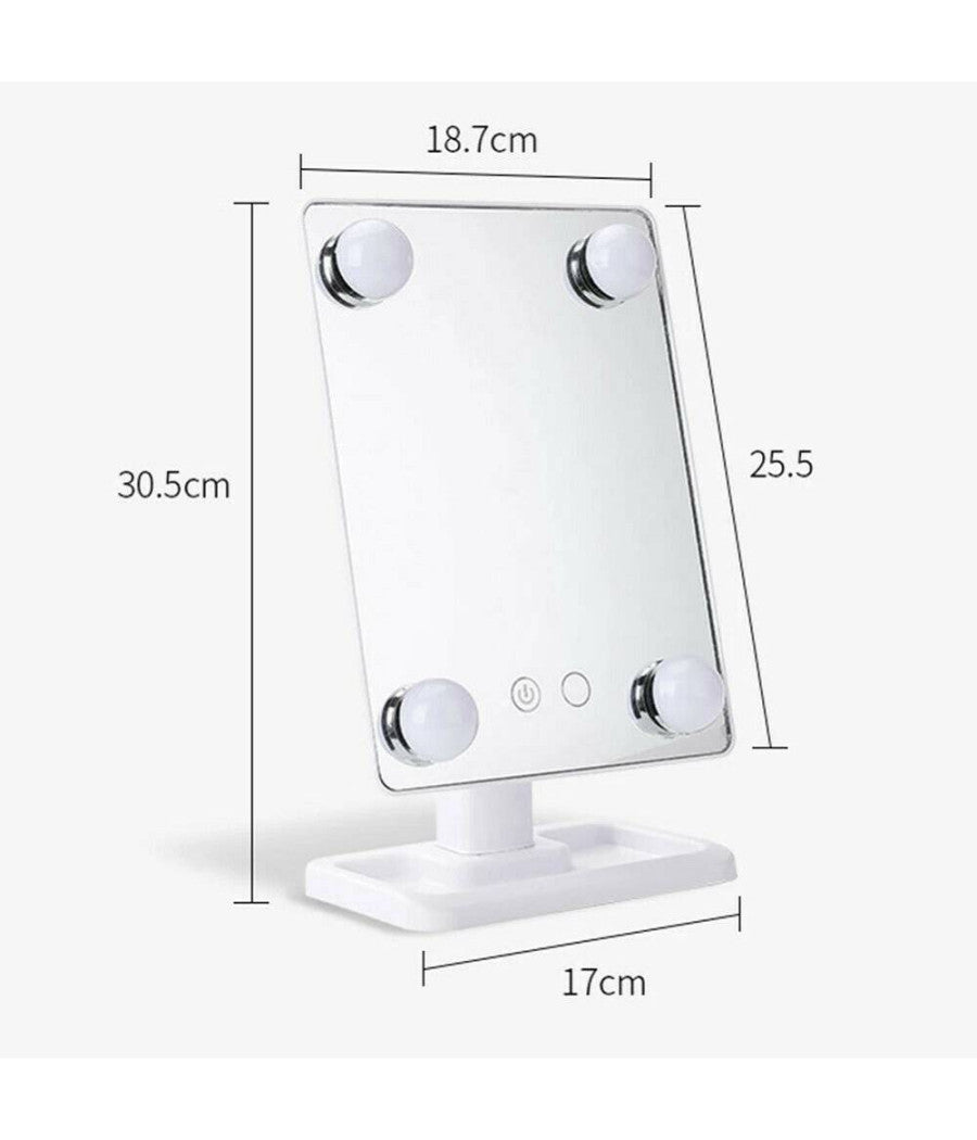 Specchio Da Trucco Illuminato 4 Luci A Led Portatile Trucco Bellezza Da Tavolo         
