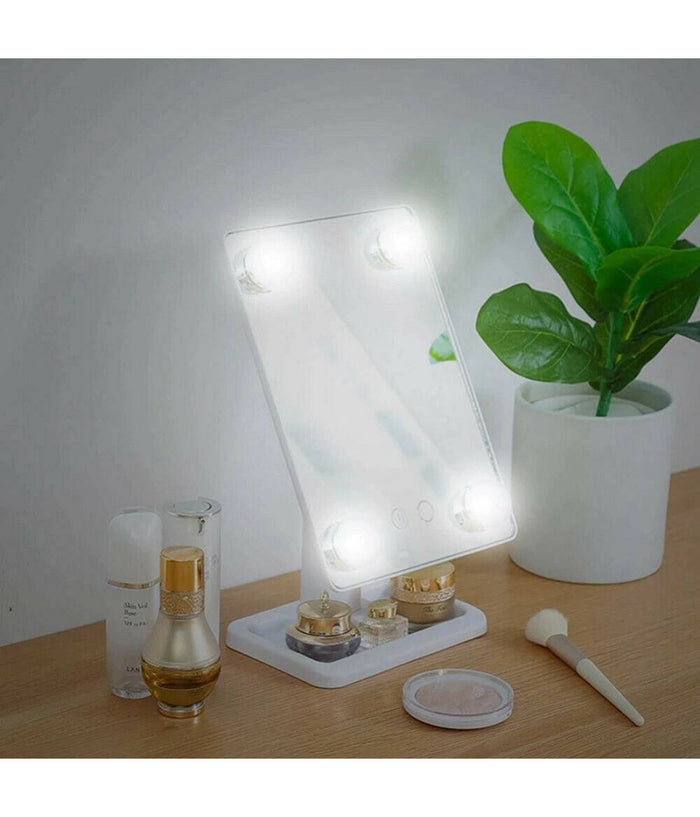 Specchio Da Trucco Illuminato 4 Luci A Led Portatile Trucco Bellezza Da Tavolo         
