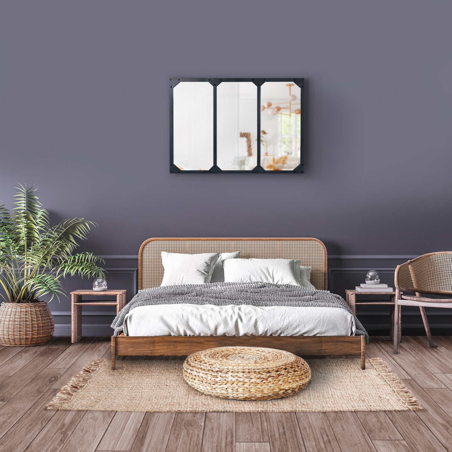 IDMarket - Specchio in vetro a 3 strisce di design industriale 80x60 cm