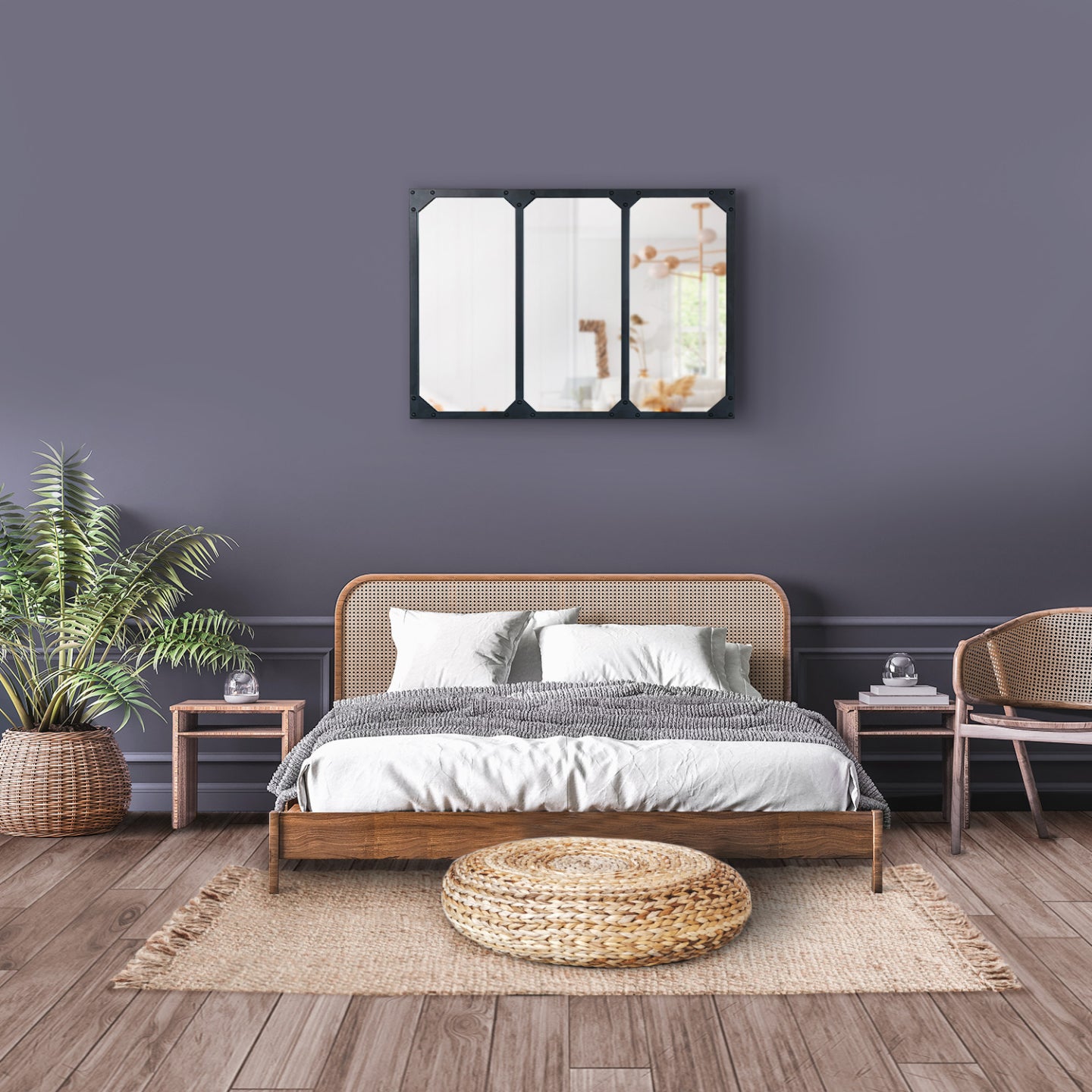 IDMarket - Specchio in vetro a 3 strisce di design industriale 80x60 cm