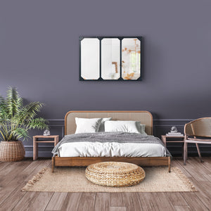 IDMarket - Specchio in vetro a 3 strisce di design industriale 80x60 cm