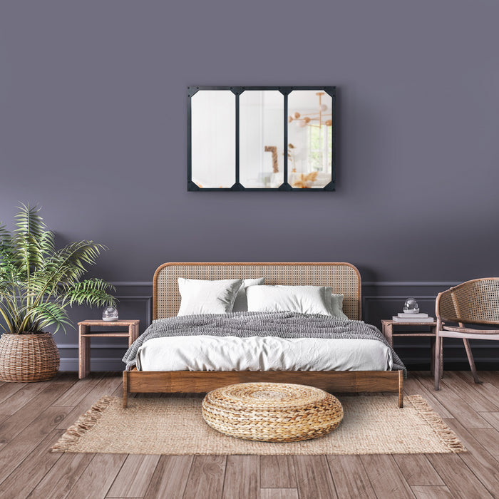 IDMarket - Specchio in vetro a 3 strisce di design industriale 80x60 cm