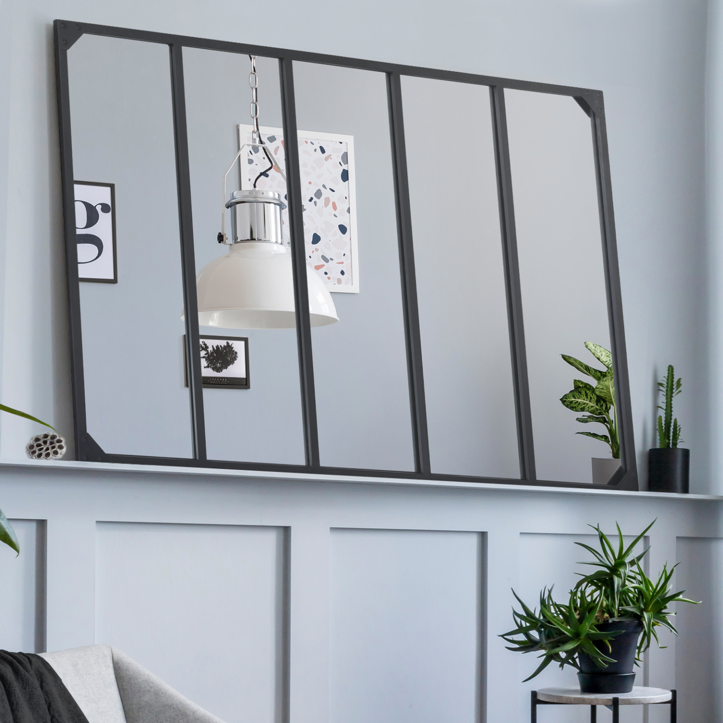 IDMarket - Specchio in vetro a 5 strisce di design industriale 140x84 cm