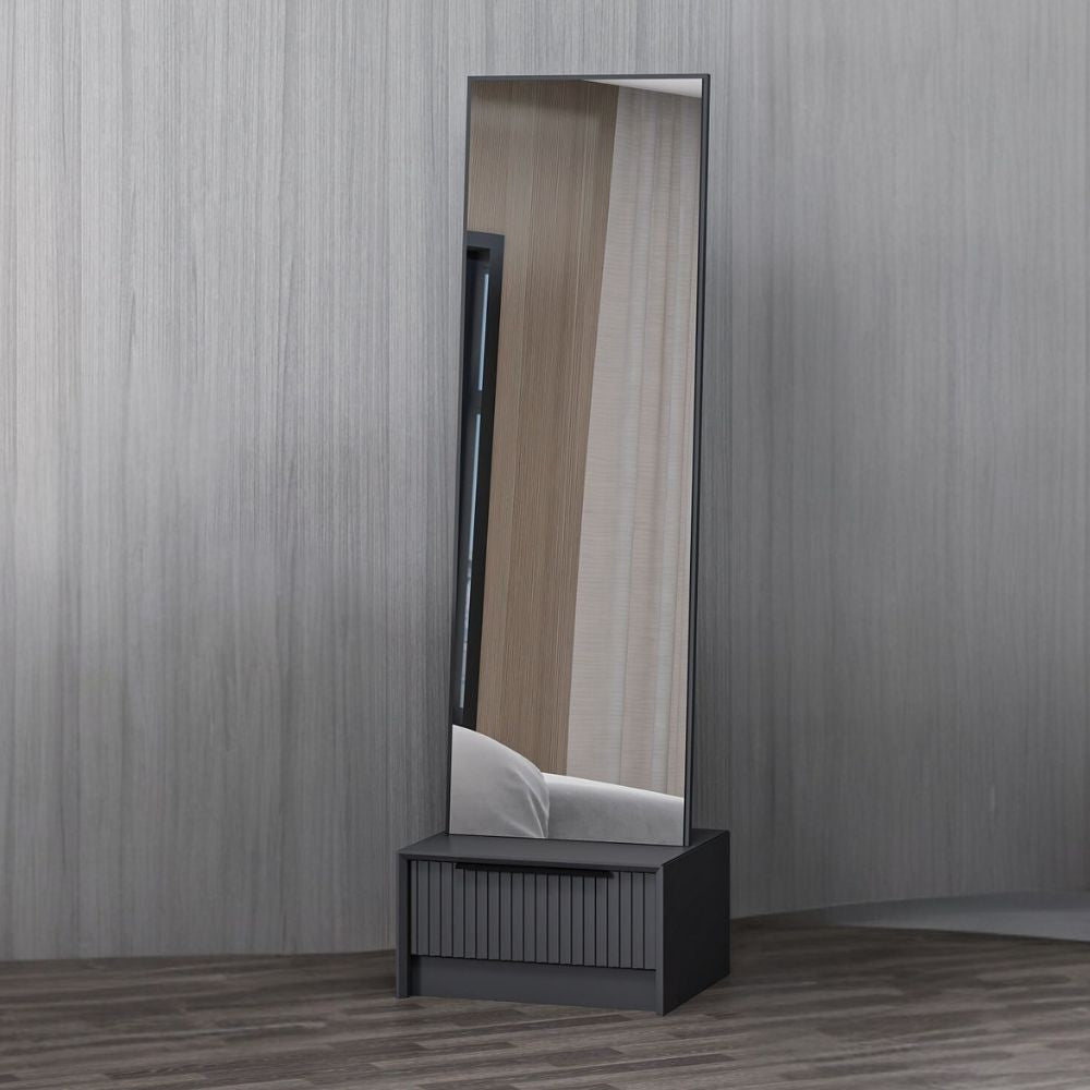Specchio Kale con base cassetto antracite 54x45x178H