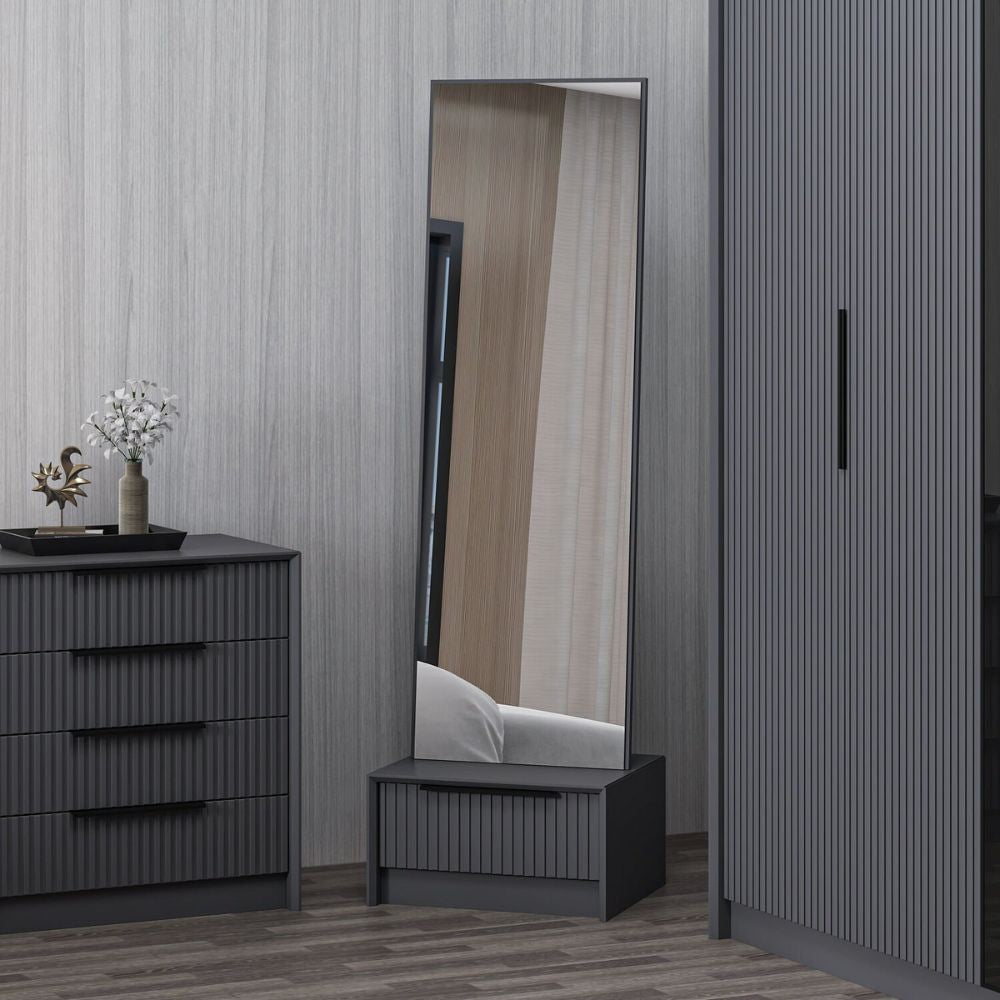 Specchio Kale con base cassetto antracite 54x45x178H