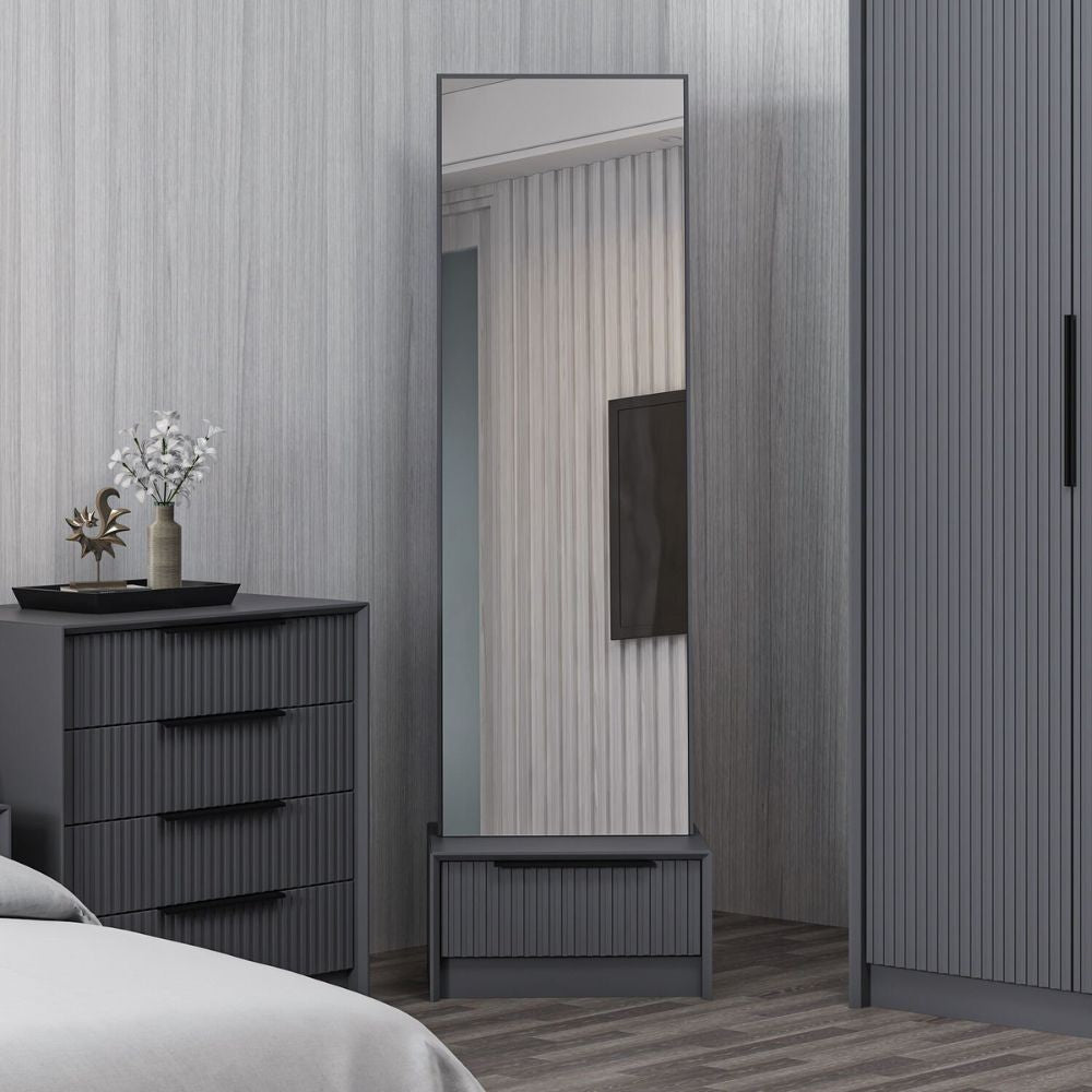 Specchio Kale con base cassetto antracite 54x45x178H