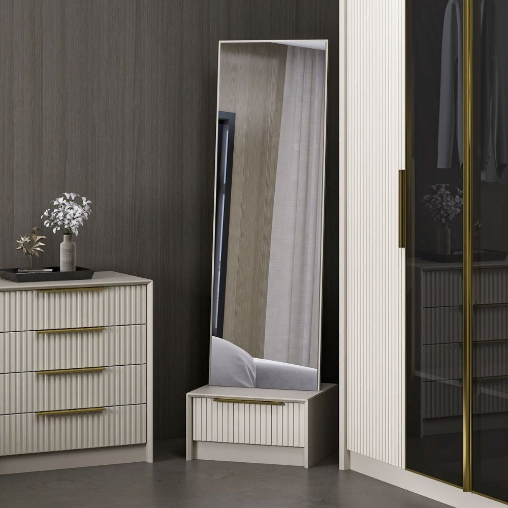 Specchio Kale con base cassetto cashmere 54x45x178H