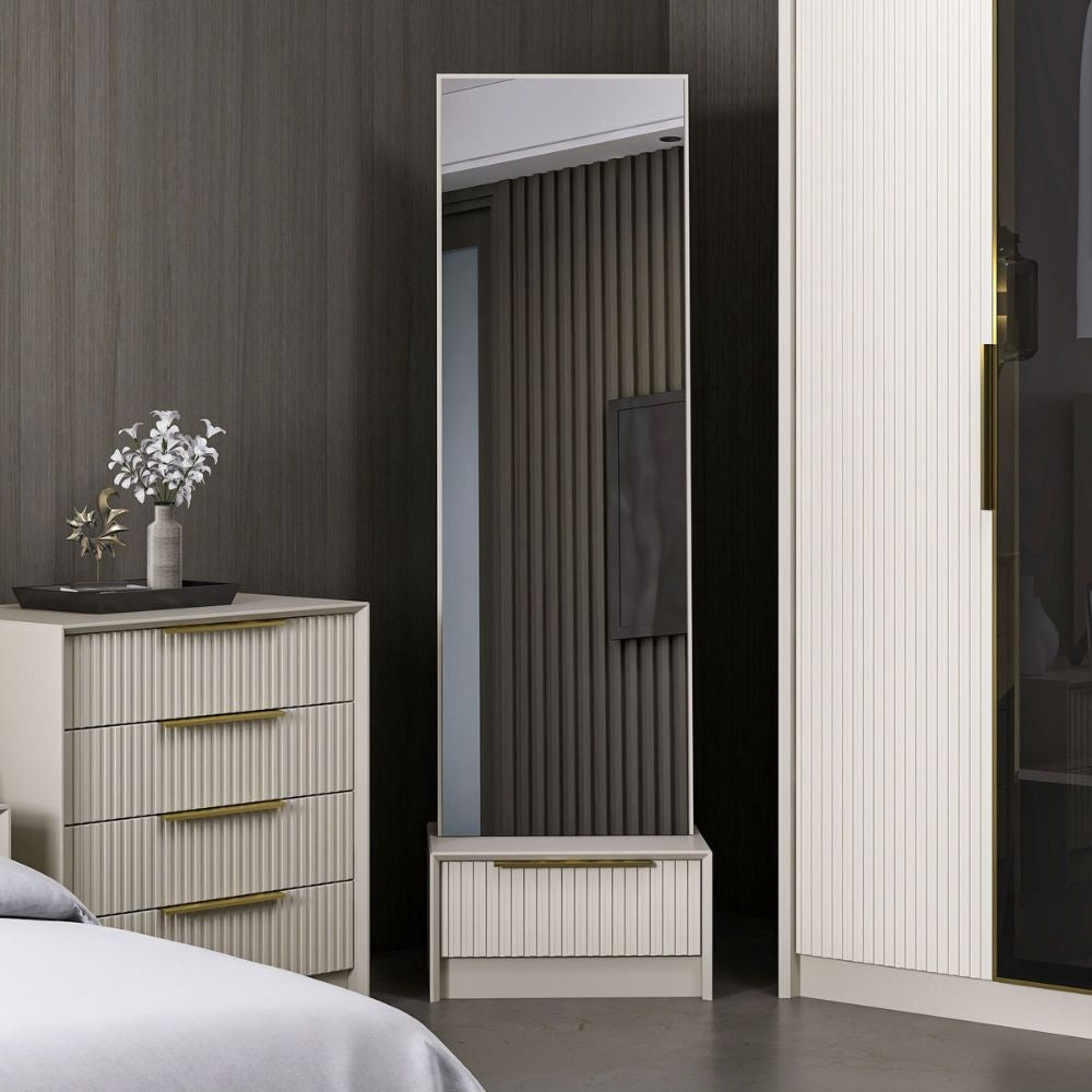 Specchio Kale con base cassetto cashmere 54x45x178H