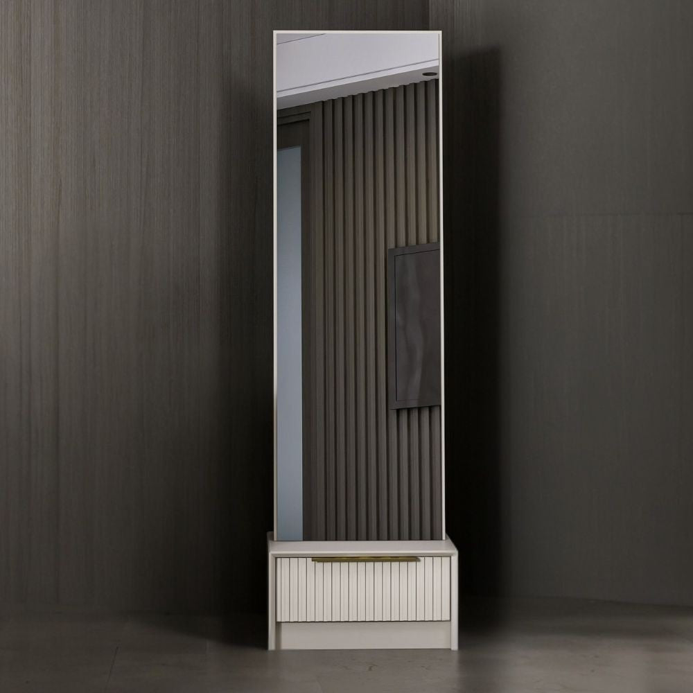 Specchio Kale con base cassetto cashmere 54x45x178H