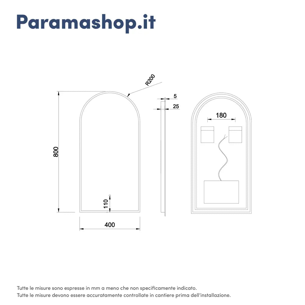 Specchio led bagno 40x80 cm luce calda/fredda con sensore touch-screen | Avior