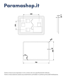 Specchio led bagno 50x70 cm reversibile con sensore touch-screen | Sham