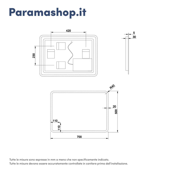 Specchio led bagno 50x70 cm reversibile con sensore touch-screen | Sham