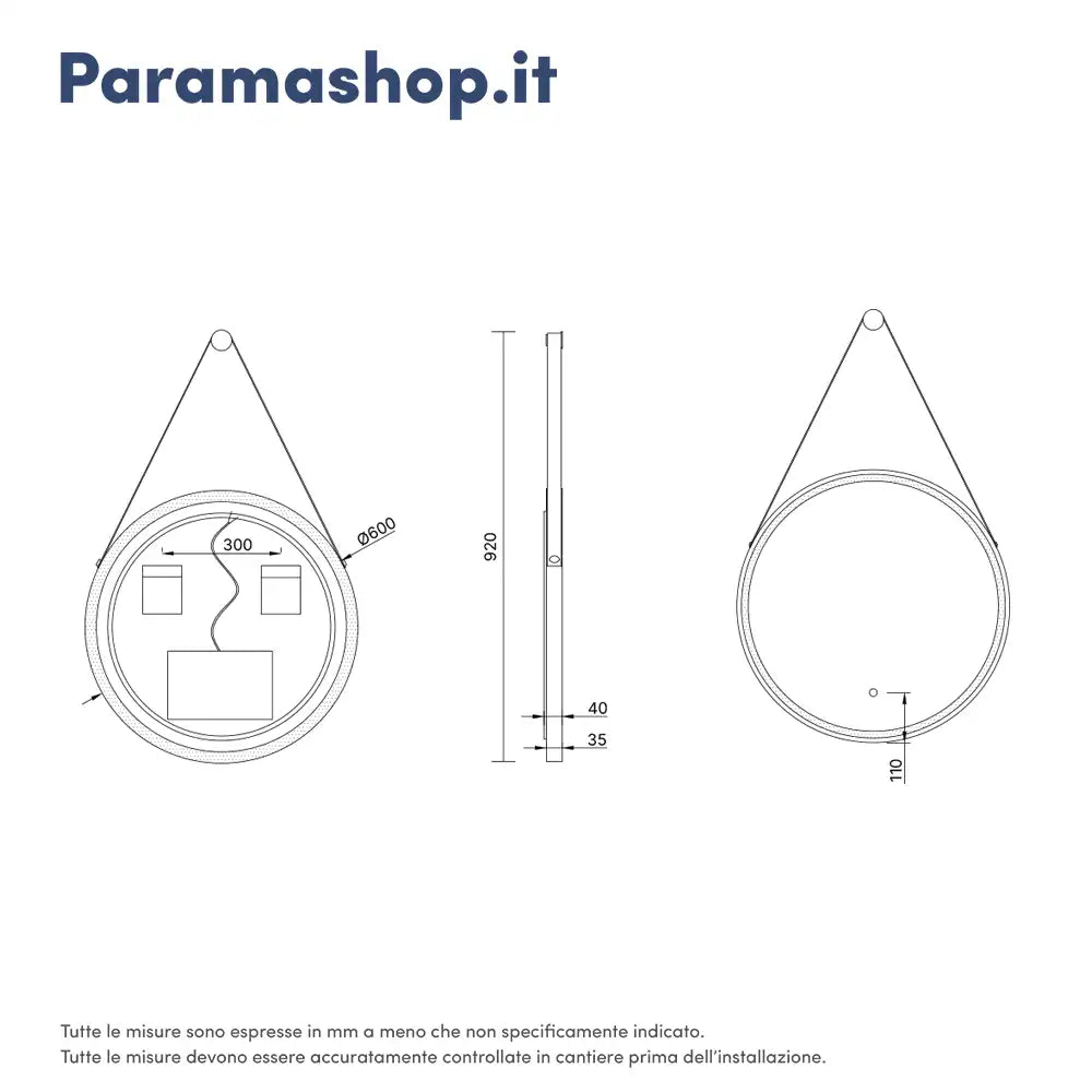 Specchio led Ã˜ 60 cm nero opaco retroilluminato luce calda/fredda con sensore touch-screen