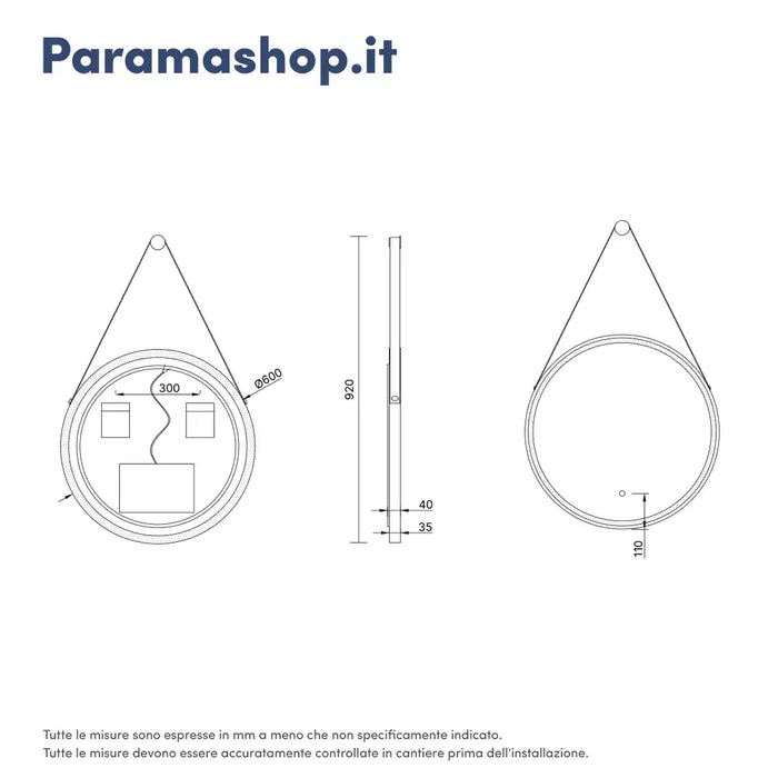 Specchio led Ã˜ 60 cm nero opaco retroilluminato luce calda/fredda con sensore touch-screen