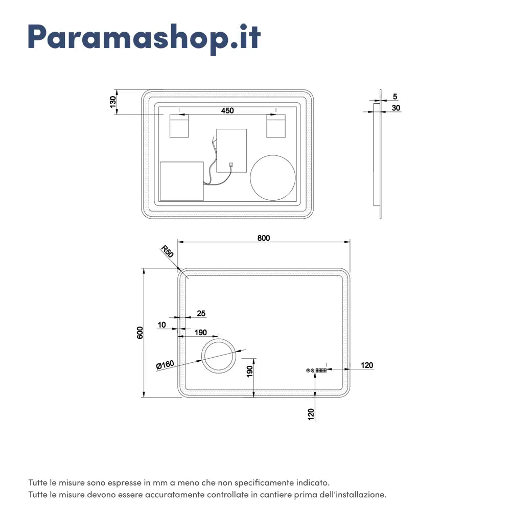 Specchio led bagno 60x80 cm touch-screen ingranditore orologio digitale e anti-appannamento | Kuma