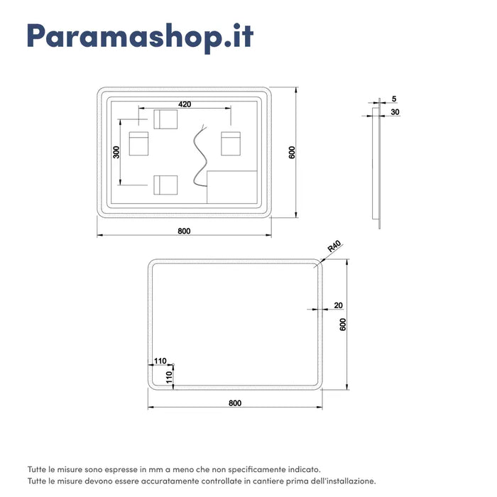 Specchio led bagno 60x80 cm reversibile con sensore touch-screen | Sham