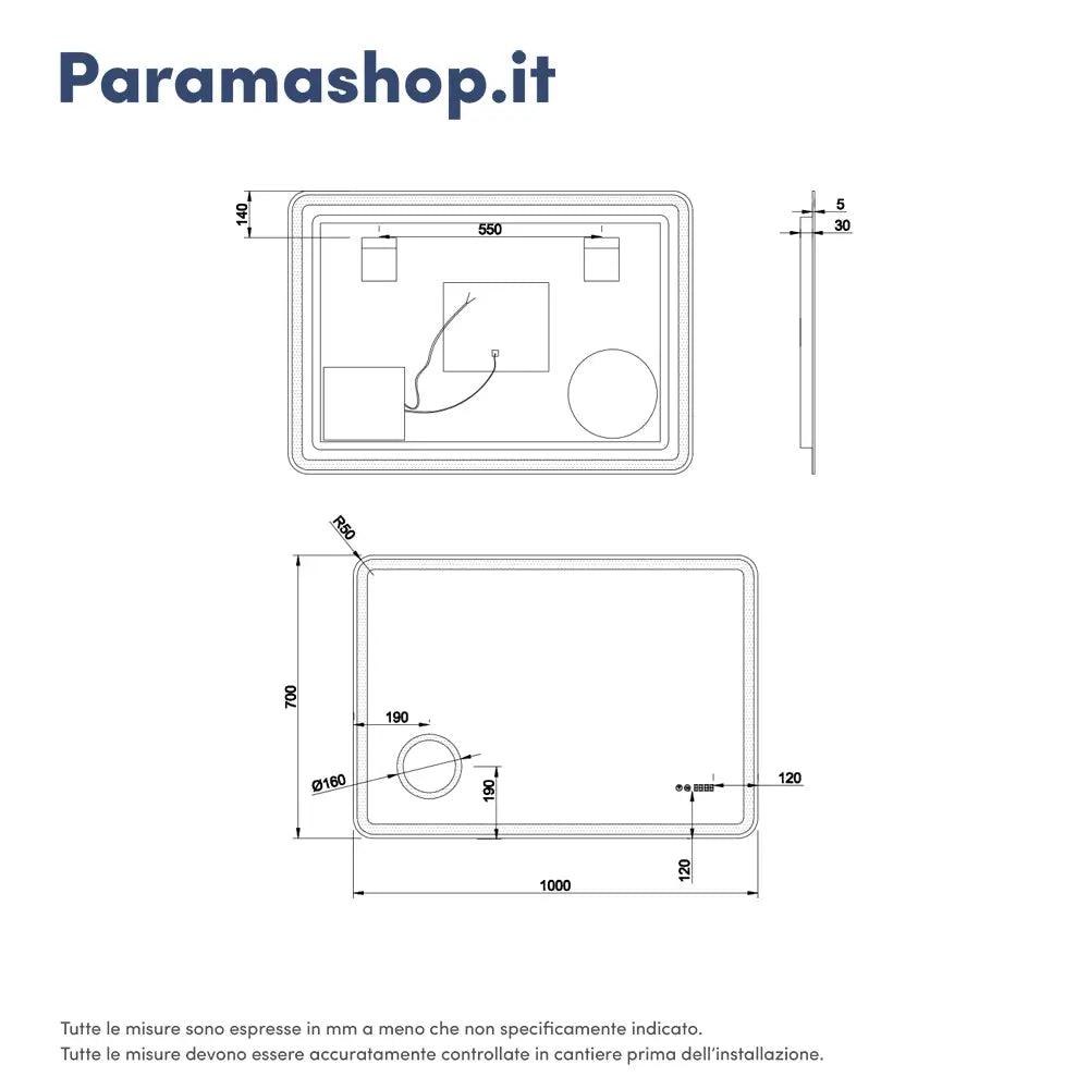 Specchio led bagno 70x100 cm touch-screen ingranditore orologio digitale e anti-appannamento | Kuma