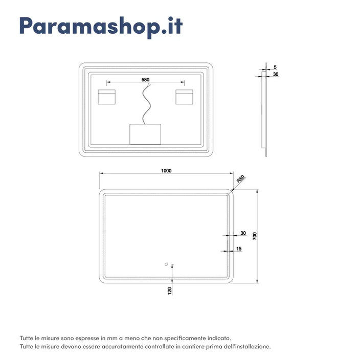 Specchio led bagno 70x100 con sensore touch-screen | Naos