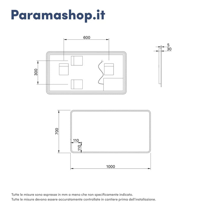 Specchio led bagno 70x100 cm reversibile con sensore touch-screen | Sham