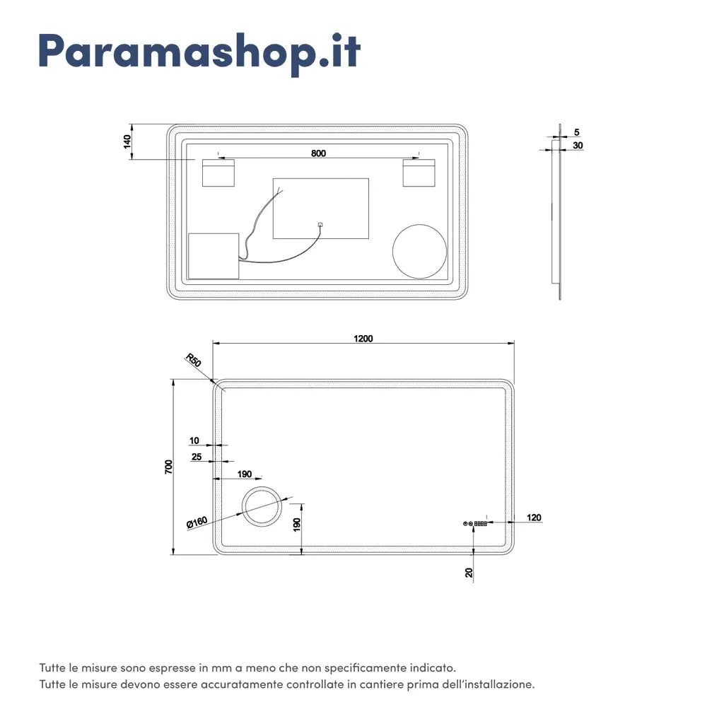 Specchio led bagno 70x120 cm touch-screen ingranditore orologio digitale e anti-appannamento | Kuma