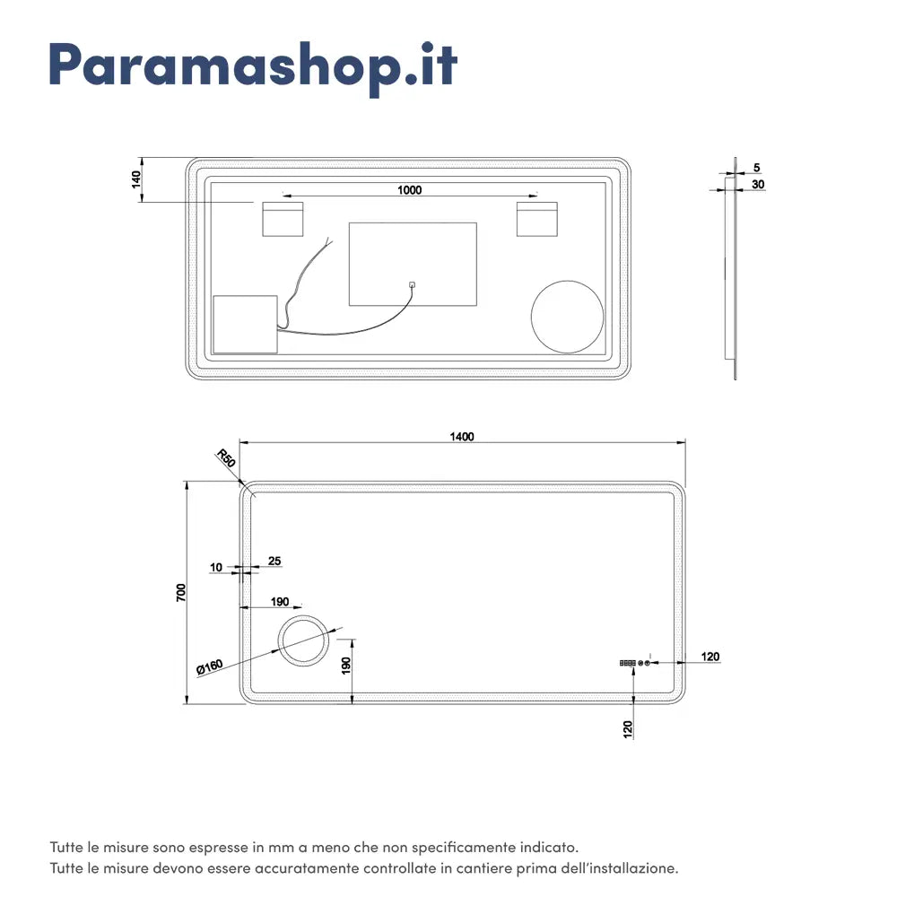 Specchio led bagno 70x140 cm touch-screen ingranditore orologio digitale e anti-appannamento | Kuma
