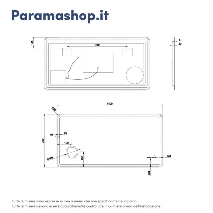 Specchio led bagno 70x140 cm touch-screen ingranditore orologio digitale e anti-appannamento | Kuma