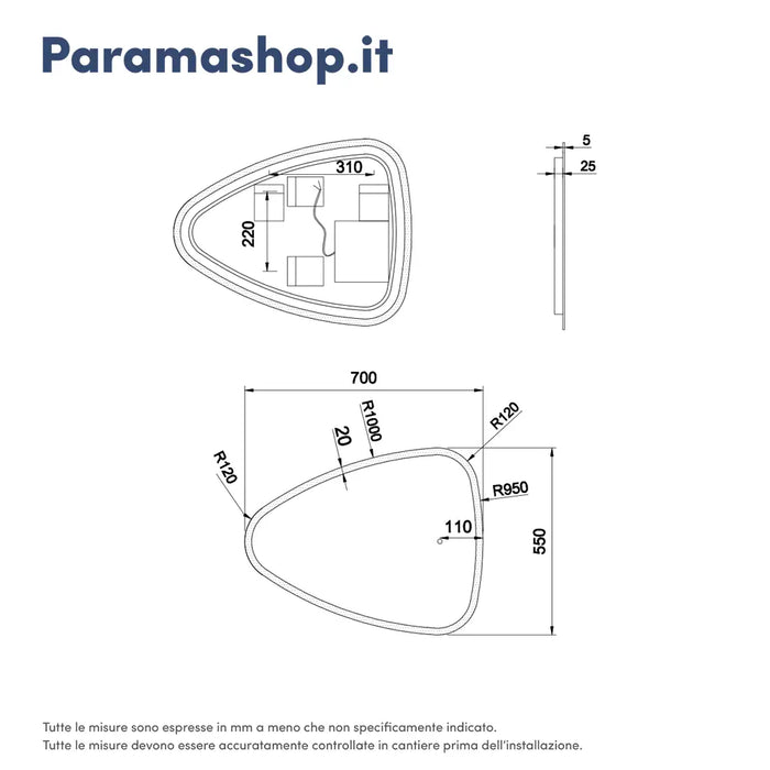 Specchio led bagno 70x55 cm reversibile con sensore touch-screen | Diadema