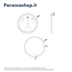 Specchio led tondo Ã˜ 80 cm con cornice nero opaco e sensore touch-screen