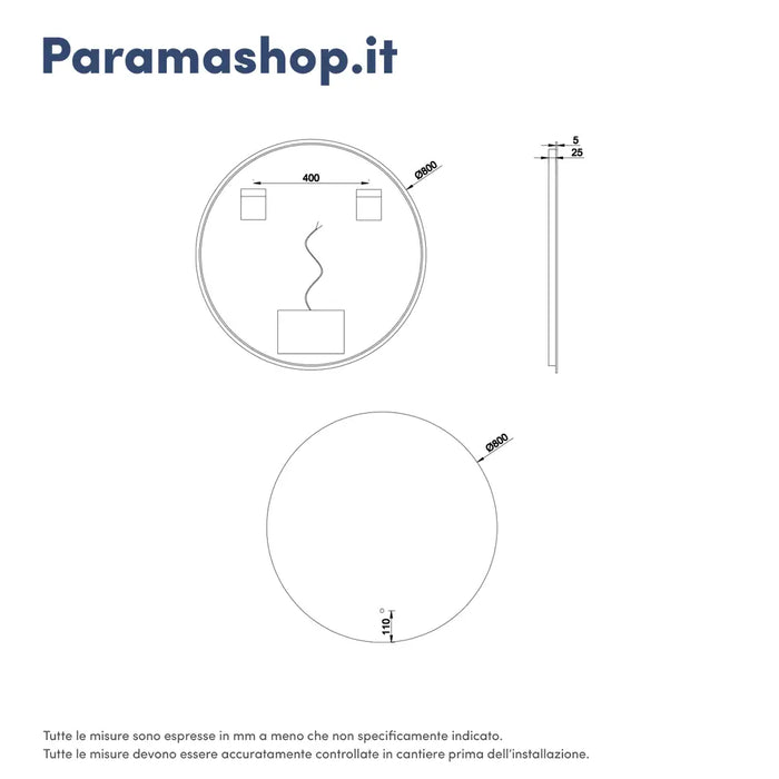 Specchio led tondo Ã˜ 80 cm retroilluminato luce calda/fredda/neutra con sensore touch-screen