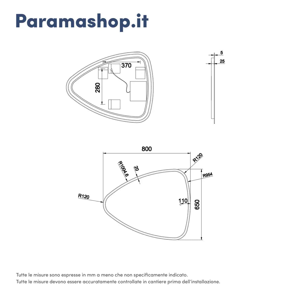 Specchio led bagno 80x65 cm reversibile con sensore touch-screen | Diadema