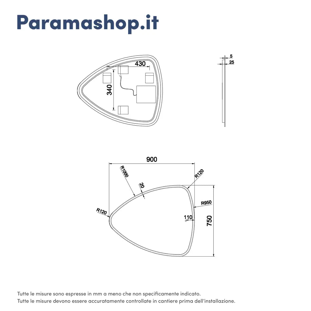 Specchio led bagno 90x75 cm reversibile con sensore touch-screen | Diadema