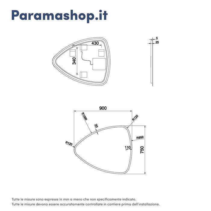 Specchio led bagno 90x75 cm reversibile con sensore touch-screen | Diadema