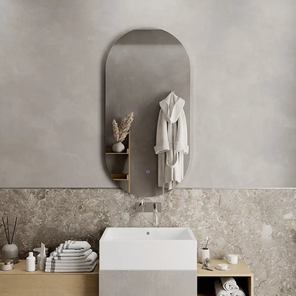 Specchio led ovale 40x80 cm retroilluminato luce calda/fredda con sensore touch-screen