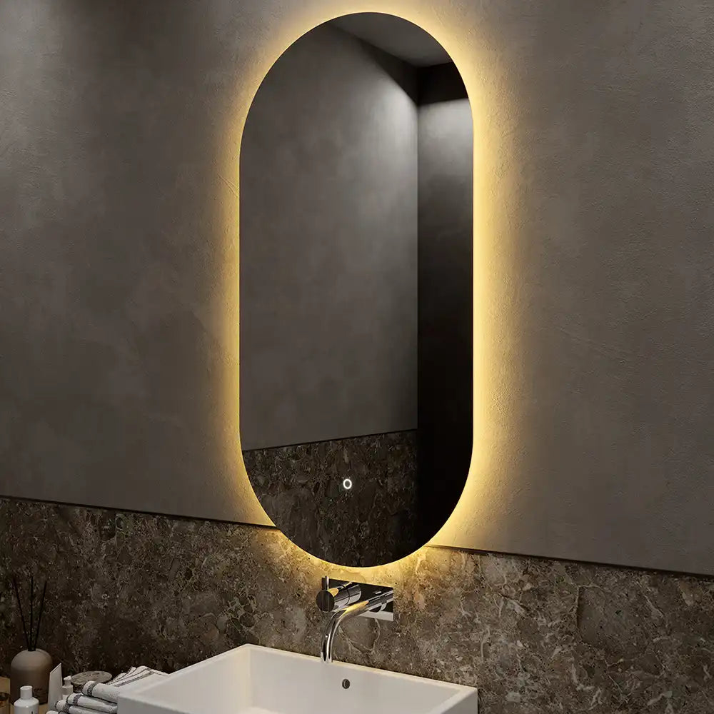 Specchio led ovale 40x80 cm retroilluminato luce calda/fredda con sensore touch-screen