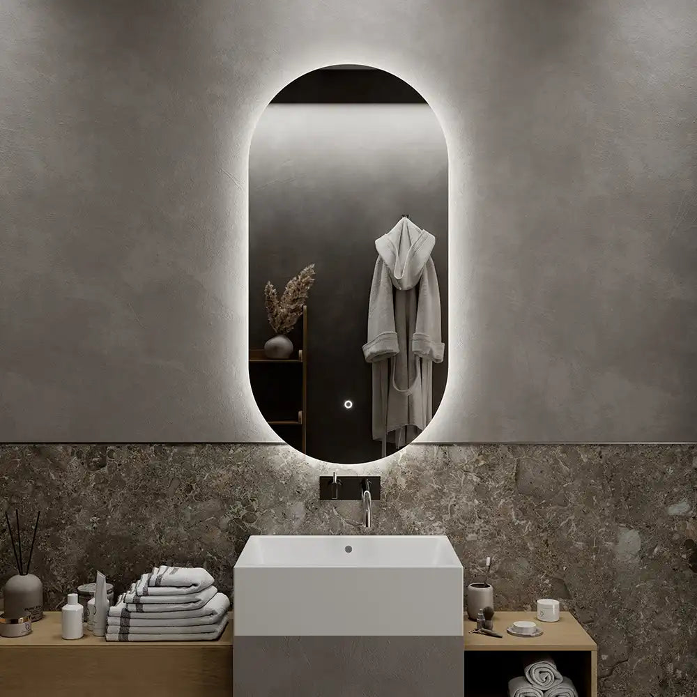 Specchio led ovale 40x80 cm retroilluminato luce calda/fredda con sensore touch-screen