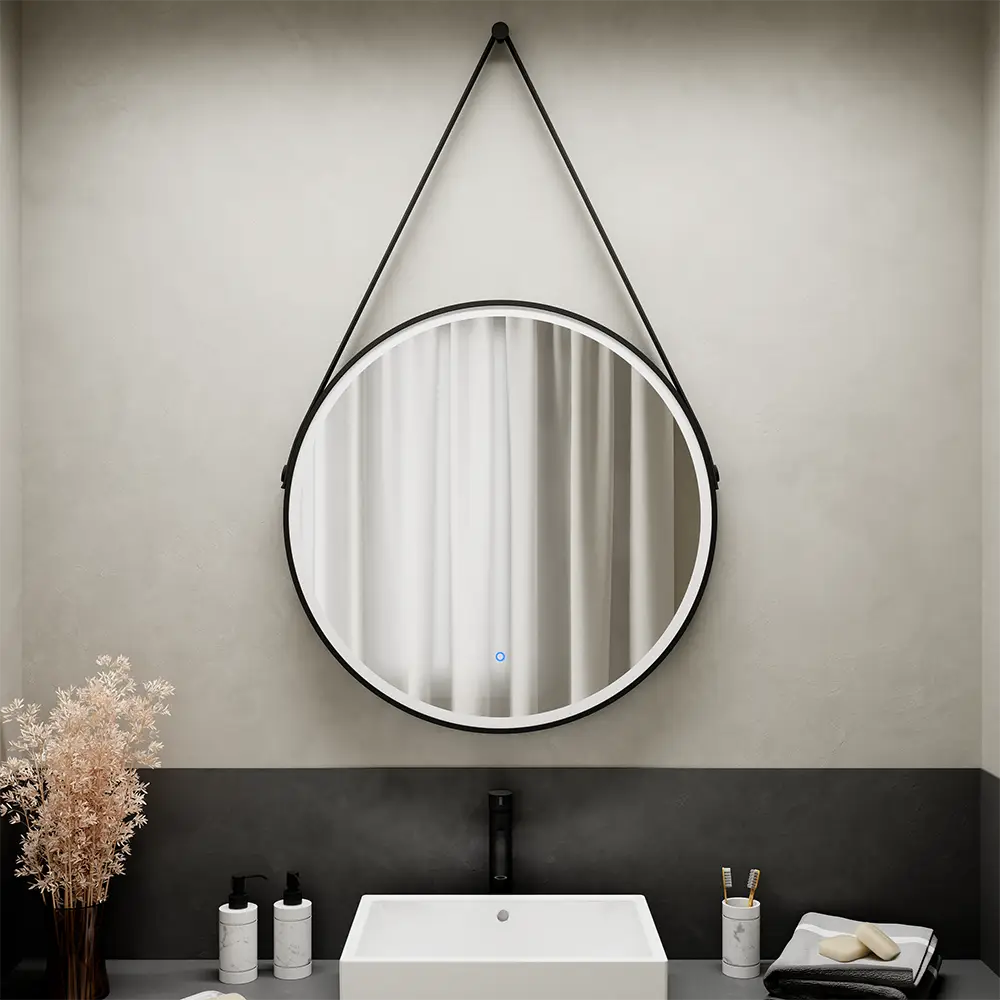 Specchio led Ã˜ 80 cm nero opaco retroilluminato luce calda/fredda con sensore touch-screen