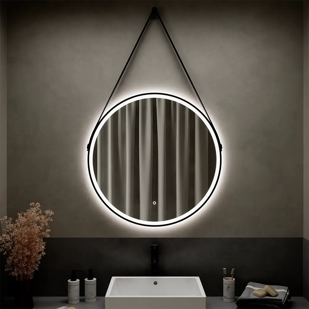 Specchio led Ã˜ 80 cm nero opaco retroilluminato luce calda/fredda con sensore touch-screen