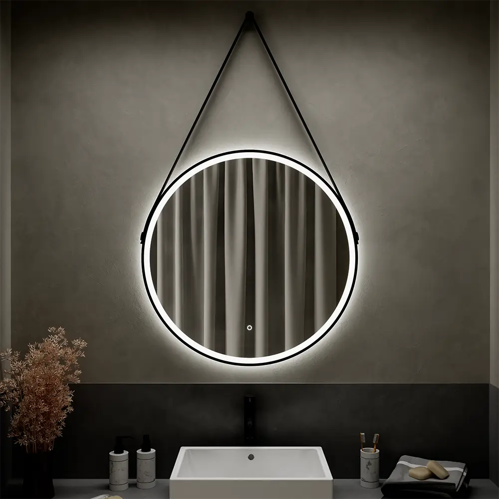 Specchio led Ã˜ 80 cm nero opaco retroilluminato luce calda/fredda con sensore touch-screen