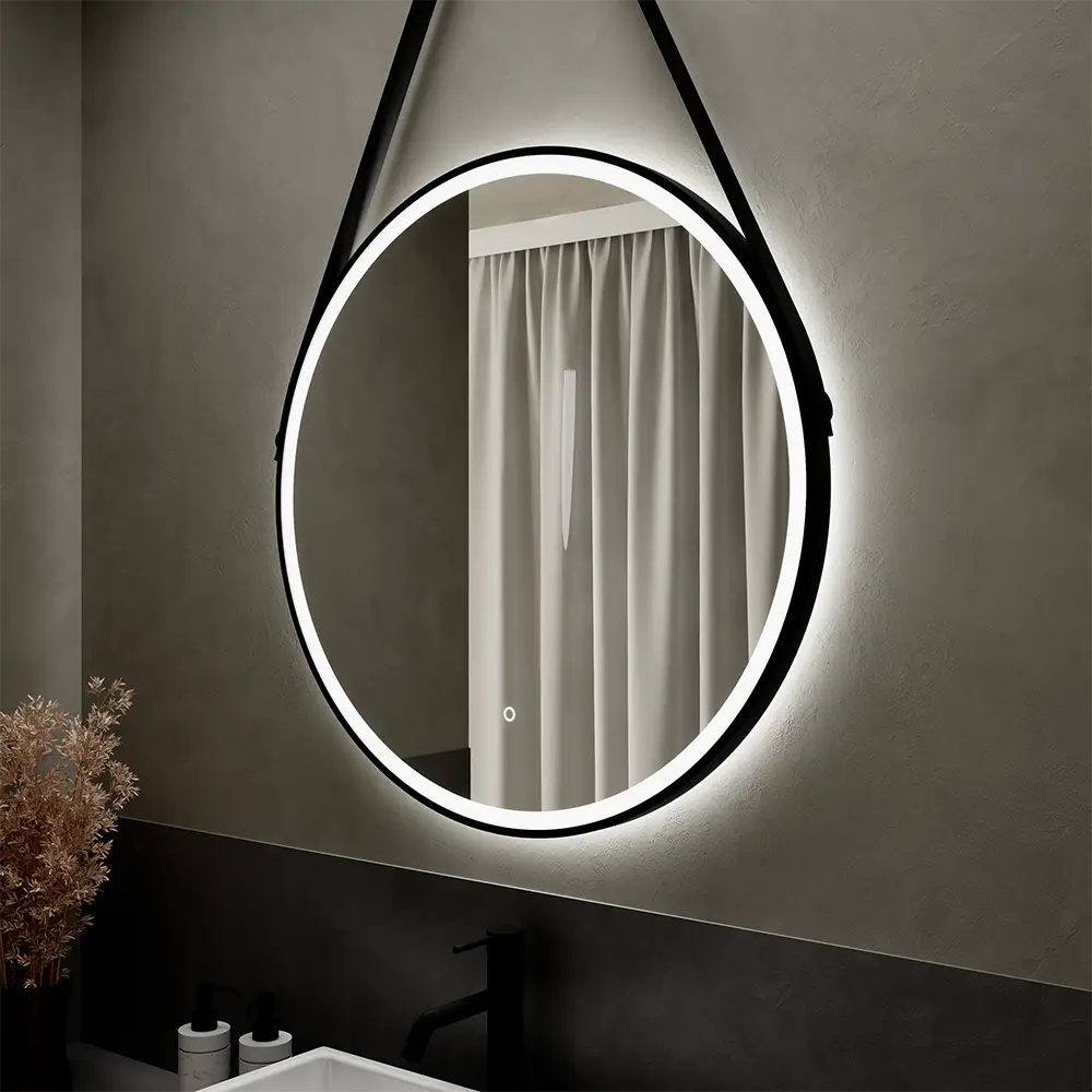 Specchio led Ã˜ 60 cm nero opaco retroilluminato luce calda/fredda con sensore touch-screen