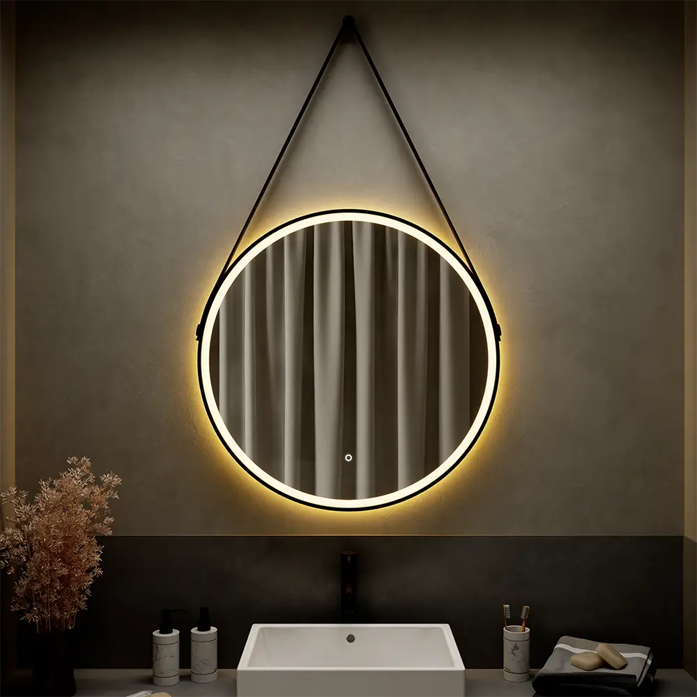 Specchio led Ã˜ 80 cm nero opaco retroilluminato luce calda/fredda con sensore touch-screen