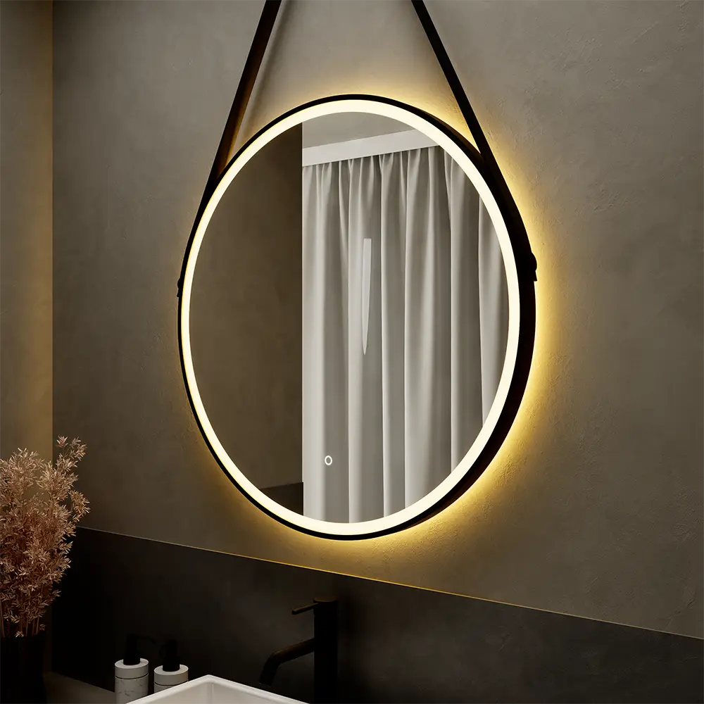 Specchio led Ã˜ 60 cm nero opaco retroilluminato luce calda/fredda con sensore touch-screen