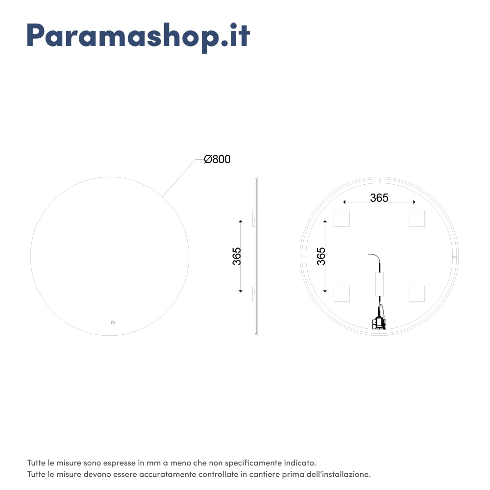 Specchio led tondo Ã˜ 80 cm 3 mm retroilluminato luce fredda con sensore touch-screen | Alcor
