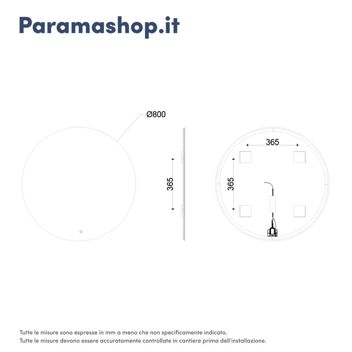 Specchio led tondo Ã˜ 80 cm 3 mm retroilluminato luce fredda con sensore touch-screen | Alcor