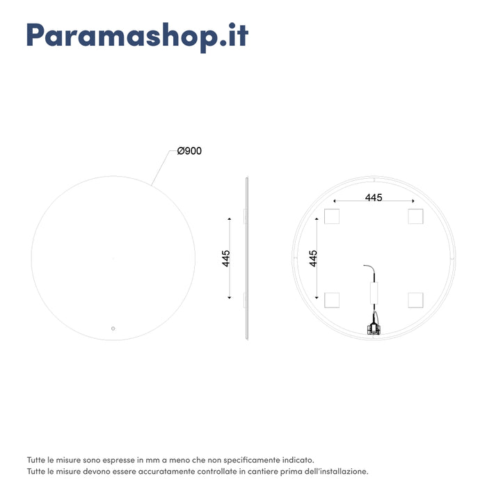 Specchio led tondo Ã˜ 90 cm 3 mm retroilluminato luce fredda con sensore touch-screen | Alcor