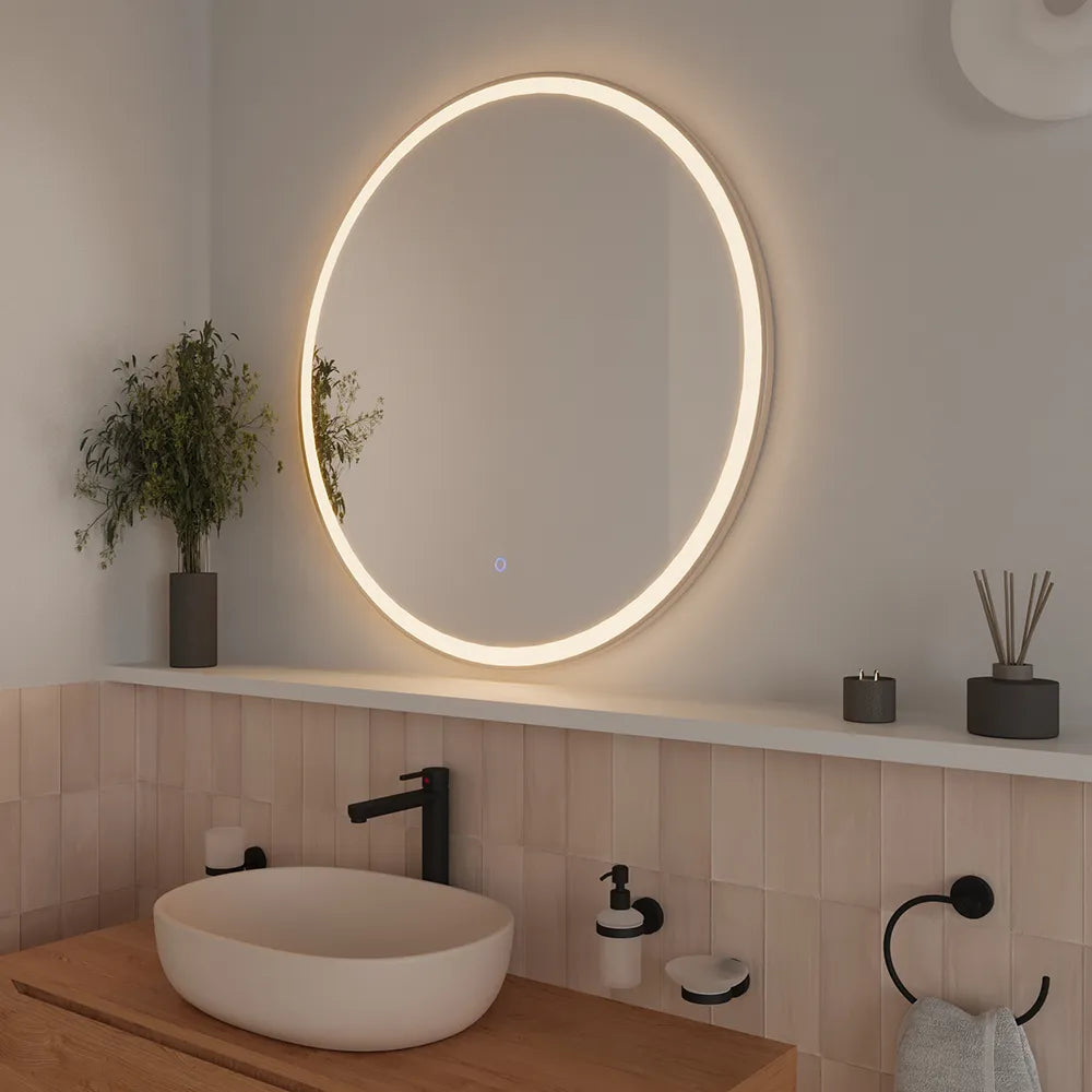 Specchio led tondo Ã˜ 100 cm cornice bianco opaco touch screen luce calda/fredda