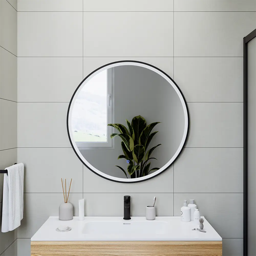 Specchio led tondo Ã˜ 100 cm con cornice nero opaco e sensore touch-screen