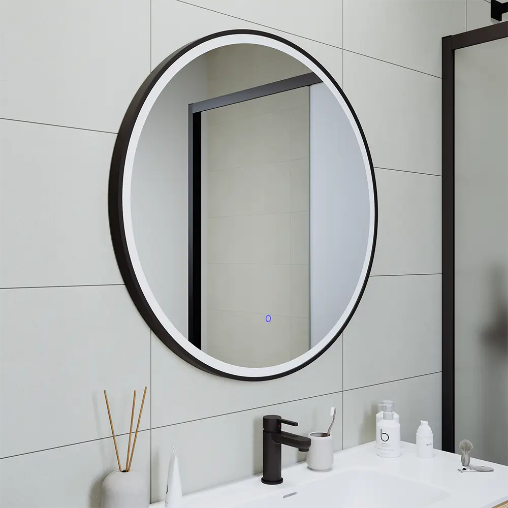 Specchio led tondo Ã˜ 100 cm con cornice nero opaco e sensore touch-screen