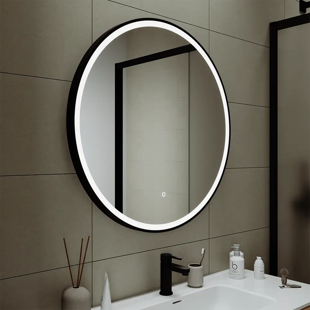 Specchio led tondo Ã˜ 80 cm con cornice nero opaco e sensore touch-screen