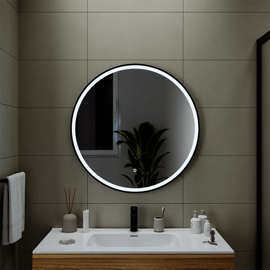 Specchio led tondo Ã˜ 60 cm con cornice nero opaco e sensore touch-screen